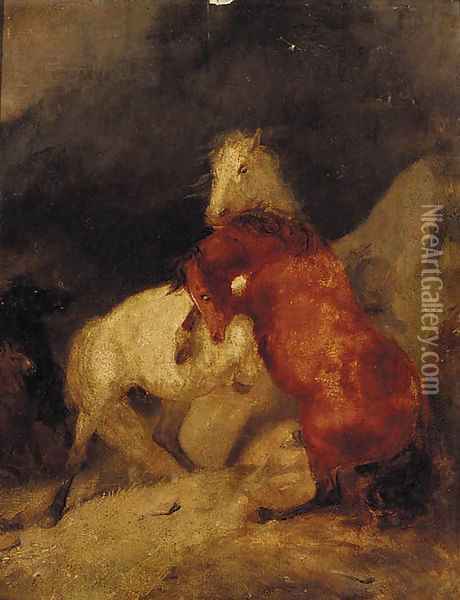 Horses fighting Oil Painting - Charles Hancock