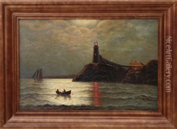Lighthouse Viewed From The Sea Oil Painting - Richard Dey de Ribcowsky
