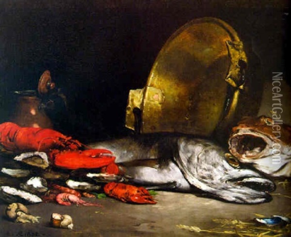 Nature Morte Aux Poissons Oil Painting - Theodule Ribot