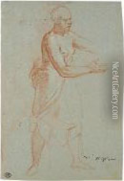 Study Of A Partially Draped Standing Female Figure, Her Hands Extended Oil Painting - Bartolomeo Cesi