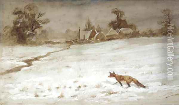 A fox in snow Oil Painting - Thomas Lloyd