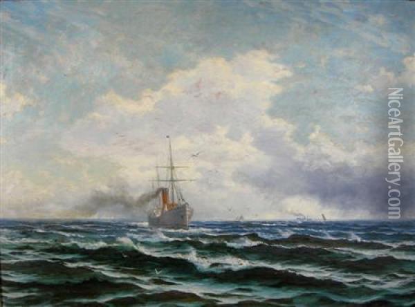 A Steamer Making Its Way Through Choppy Seas Oil Painting - John Howard Lyon