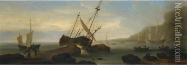 A Ship Run Aground Oil Painting - Francis Swaine