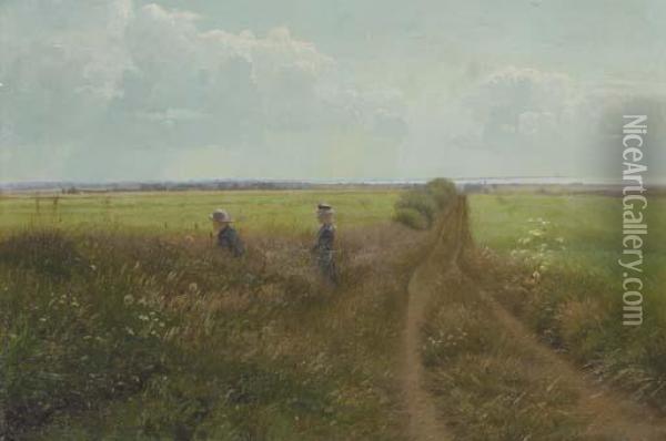 In The Fields Oil Painting - Carl H.K. Moller