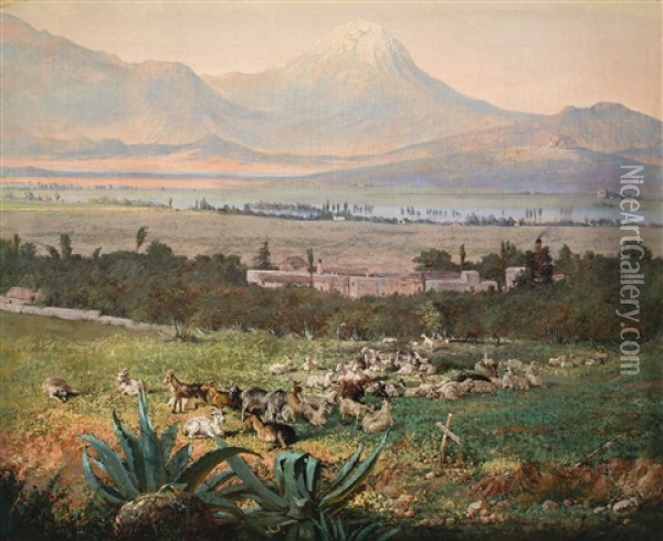 Vista Del Valle De Mexico Con Hacienda Y Volcan Oil Painting - Conrad Wise Chapman