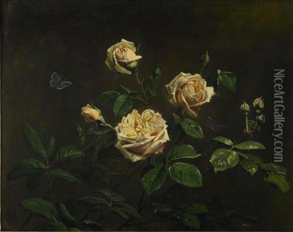 Rosor Oil Painting - Olaf August Hermansen