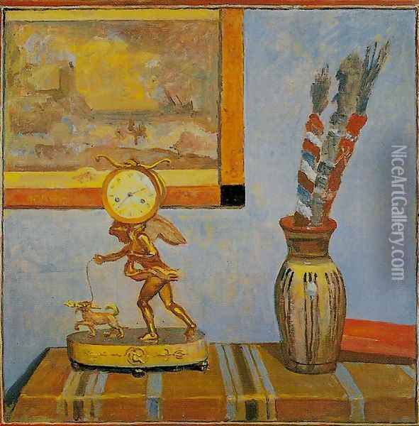 Still Life with a Clock Oil Painting - Ludomir Slendzinski