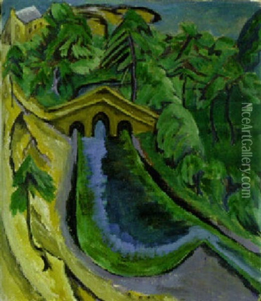Tal Im Taunus: Landschaft Mit Kleiner Waldbrucke Oil Painting - Ernst Ludwig Kirchner
