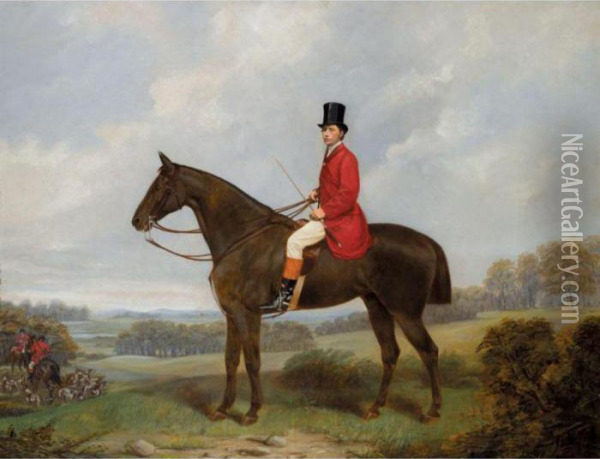 A Gentleman Mounted On A Chestnut Hunter Oil Painting - Henry Barraud