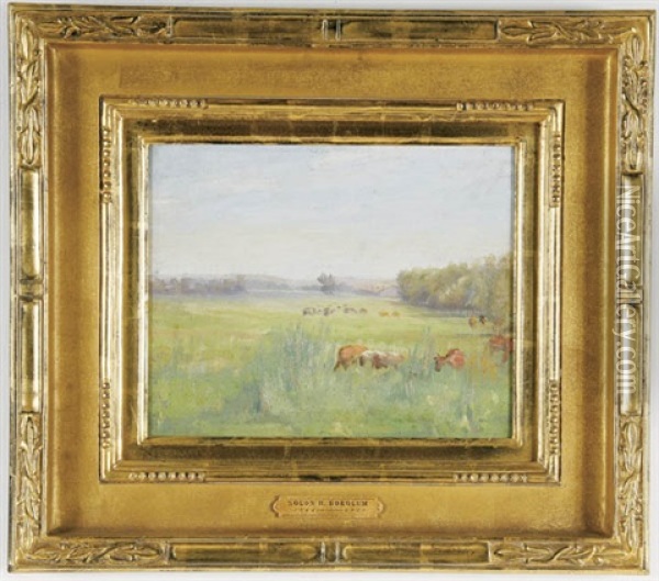 Cows In A Pasture Oil Painting - Solon Hannibal Borglum