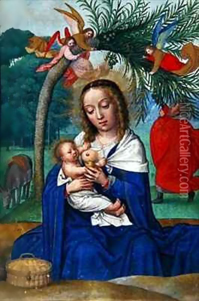 The Rest on the Flight into Egypt, miniature from the Norfolk Book of Hours Oil Painting - Simon Bening