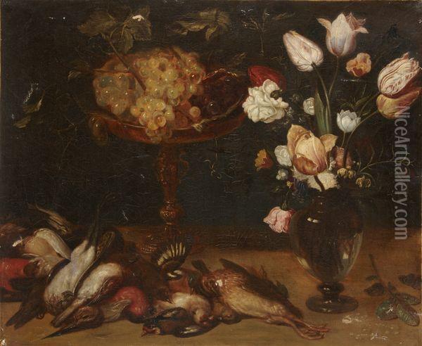Fleurs, Raisins Et Oiseau Oil Painting - Frans Snyders