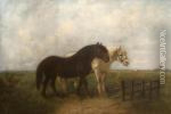 Two Shire Horses Oil Painting - Henry Schouten