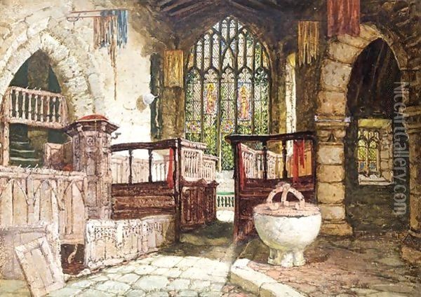 Church Interior Oil Painting - Samuel A. Rayner