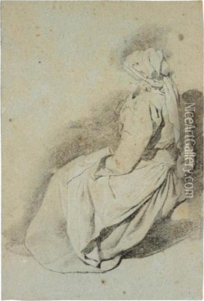 Study Of A Seated Woman, Seen From The Side Oil Painting - Cornelis (Pietersz.) Bega