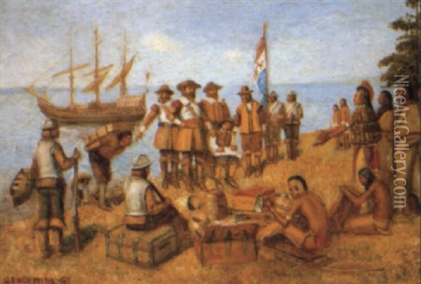 Treaty Between The Indians And The Dutch Oil Painting - Edwin Willard Deming