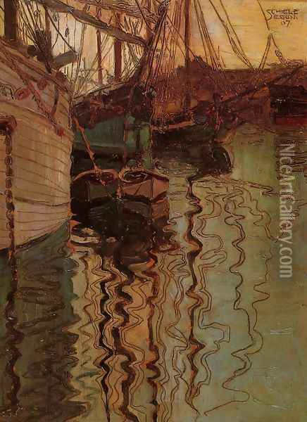 Harbor Of Trieste Oil Painting - Egon Schiele
