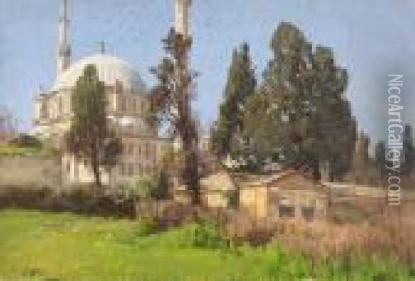Blick Auf Die Eyup-sultan-moschee
 In Istanbul. Oil Painting - Georg Macco