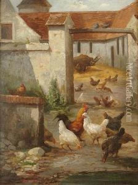 Farmyard Scene Oil Painting - Louis Marie Lemaire