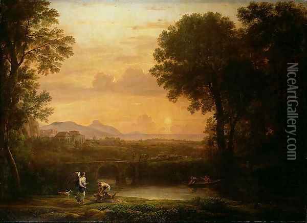 Landscape at Dusk Oil Painting - Claude Lorrain (Gellee)