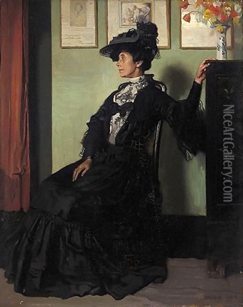 Portrait Of Mrs Ella Fry Oil Painting - Sir William Newenham Montague Orpen