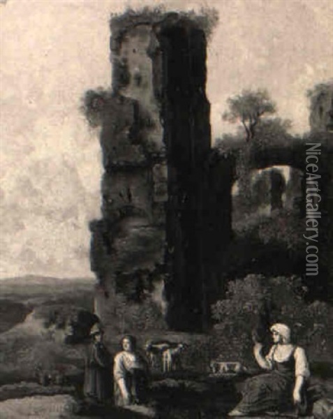 Hirten Vor Romischen Ruinen In Der Campagna Oil Painting - Bartholomeus Breenbergh