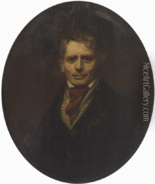 Portrait Of Andrew Scott Of Bowden In A Black Jacket And Red Cravat Oil Painting - George C. Watson