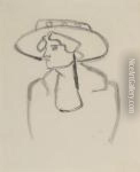 Woman With A Wide-brimmed Hat Oil Painting - Henri Gaudier-Brzeska