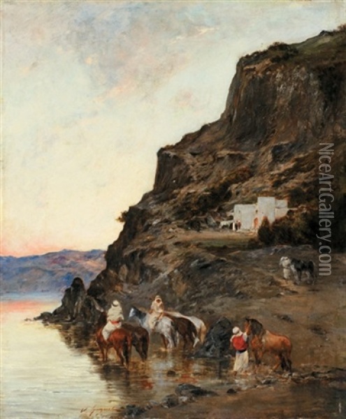 La Halte Des Cavaliers Oil Painting - Victor Pierre Huguet