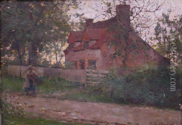 Lady Carryingwood In Front Of A Cottage Oil Painting - James Herbert Snell