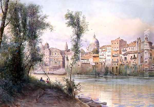 View of the Porto di Ripetta dai Prati, Rome Oil Painting - Ettore Roesler Franz