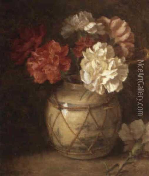 Carnations And Roses Oil Painting - Alfred Morgan