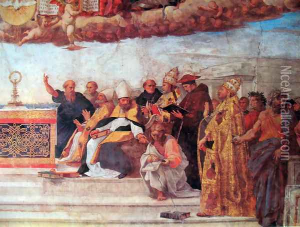 Disputation of the Holy Sacrament (Detail) 7 Oil Painting - Raphael