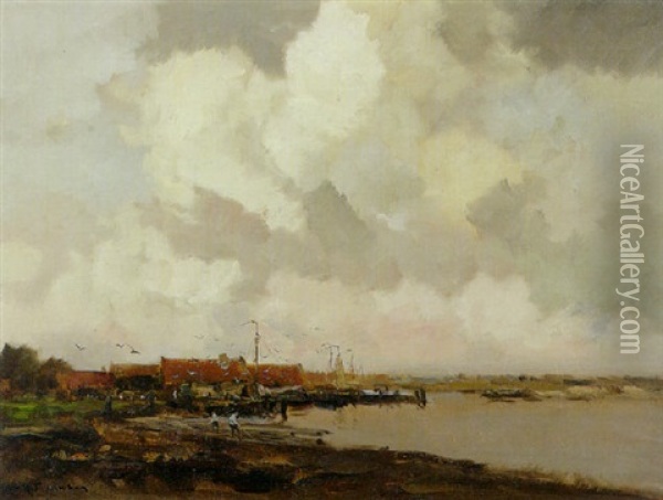 A Shipyard Oil Painting - Willem George Frederik Jansen