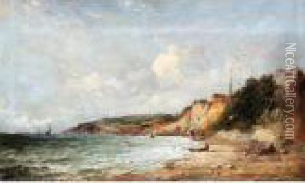 A Coastal View, Probably The Isle Of Wight Oil Painting - Alfred Vickers