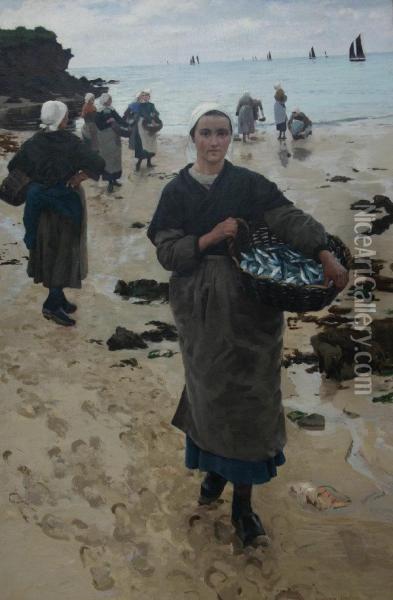 Breton Fisherwoman With Basket Of Sardines Oil Painting - Middleton Alexander Jameson