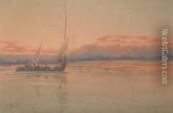 A Dhow On The Nile At Sunset Oil Painting - Augustus Osborne Lamplough