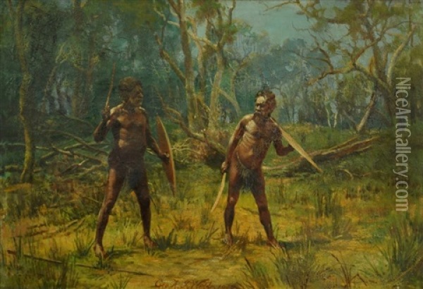 A Native Duel Oil Painting - George Alfred John Webb