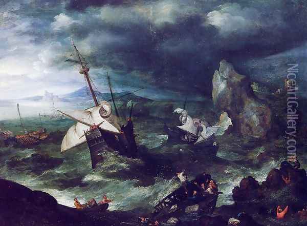 The Storm at Sea with Shipwreck Oil Painting - Jan The Elder Brueghel
