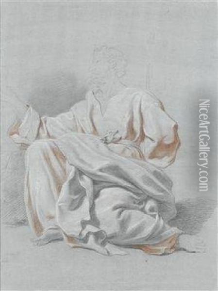 Studie Eines Mannes In Rotem Kleid Und Drapiertem Umhang Oil Painting - Johann Daniel Preisler