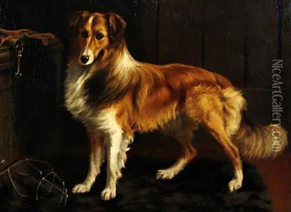 Old English Sheep Dog Oil Painting - P. Boulton