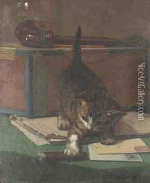 A Mischievous Kitten Oil Painting - John Henry Dolph