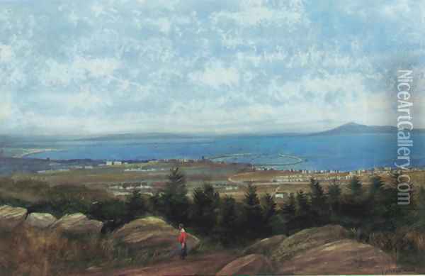 Dun Laoghaire harbour and Dublin Bay from Killiney Hill Oil Painting - Andrew Nicholl