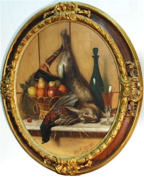 A Still Life With Fruit, Game And A Glass Of Wine Resting On A Ledge Oil Painting - Pietro Costa
