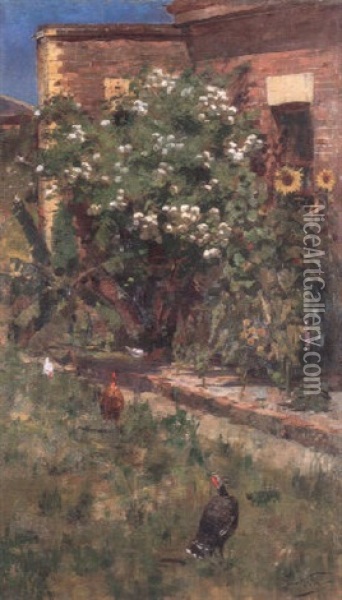 The Stand Off, Nerli's Garden Oil Painting - Girolamo Pieri Ballati Nerli