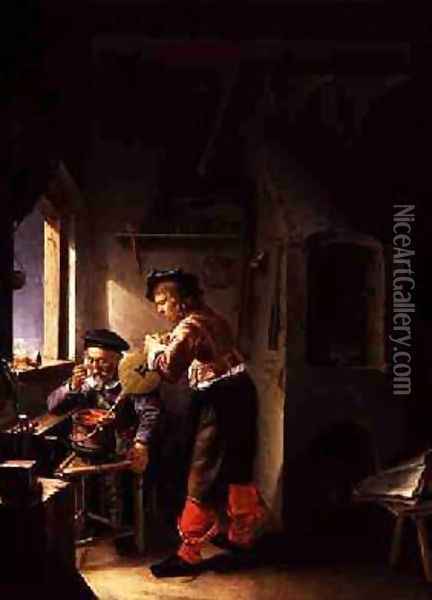 An Alchemist and his Assistant in their Workshop Oil Painting - Frans van Mieris