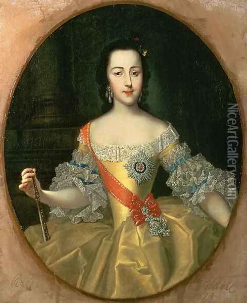 Portrait of Grand Duchess Yekatrina Alexeyevna later Catherine II Oil Painting - Georg Christoph Grooth