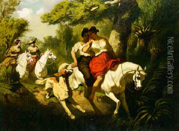 A Hunting Party At Alciennes Oil Painting - Charles Ramelet