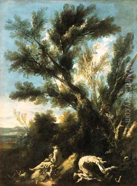 Camaldolese hermit monks in a wooded landscape Oil Painting - Alessandro Magnasco