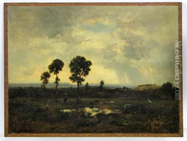 Barbizon Landscape With Figures Oil Painting - Narcisse-Virgile D Az De La Pena